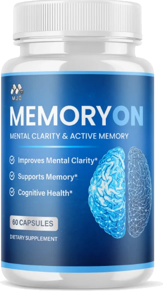 MemoryOn dietary supplement bottle with a blue-and-white label